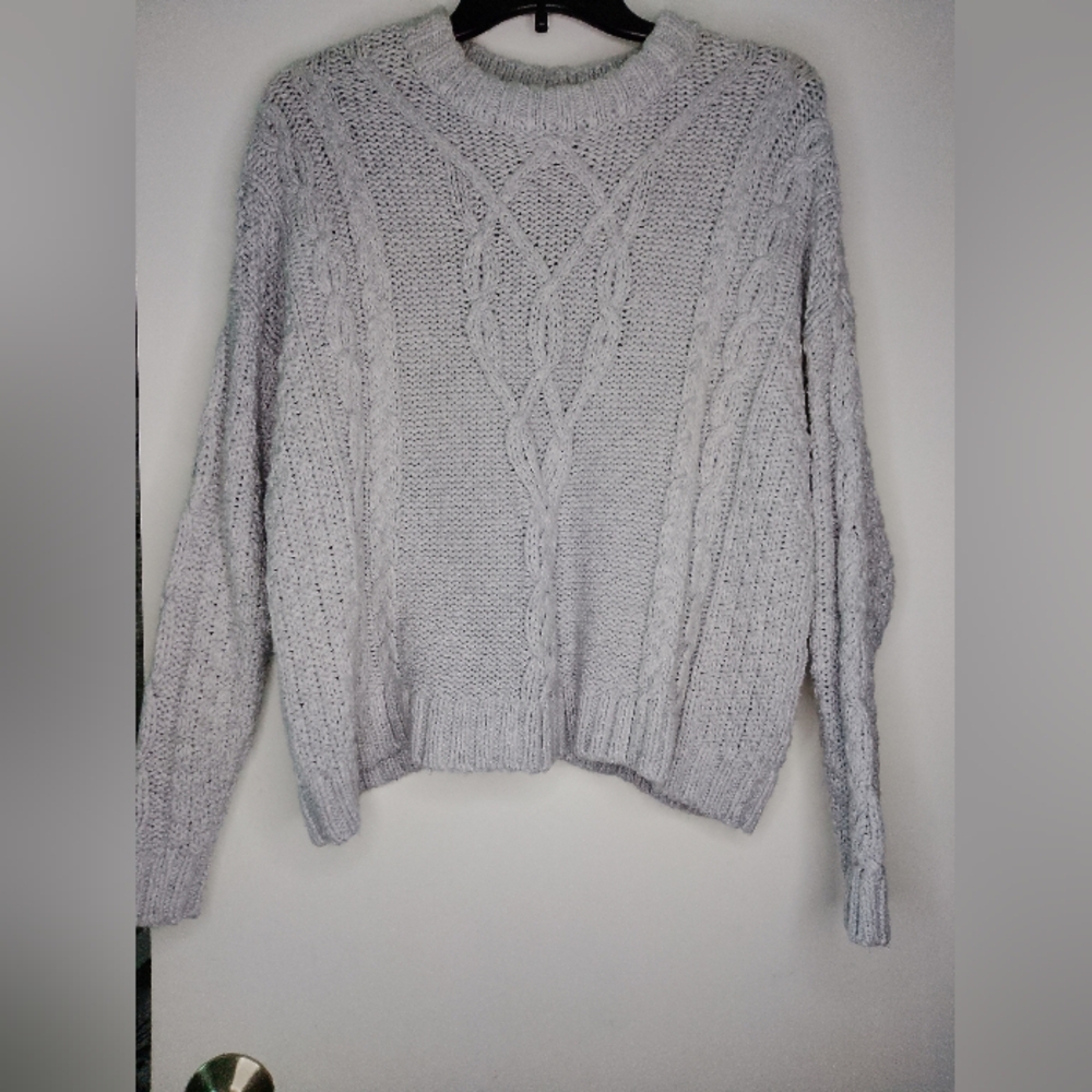 Aerie Light Gray Cable Knit Sweater